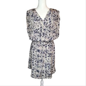 Amour Vert 100% Silk Abstract Print Blouson Dress Crossover Neck M